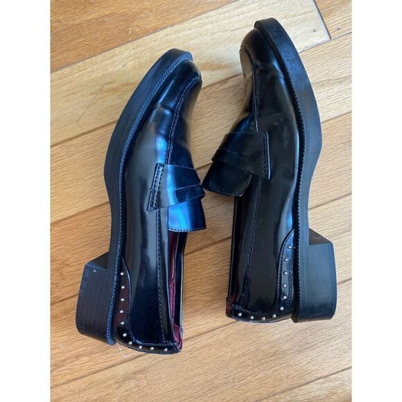 Zara women’s black pleather studded slip on low block heel loafers size 37 - Picture 7 of 8